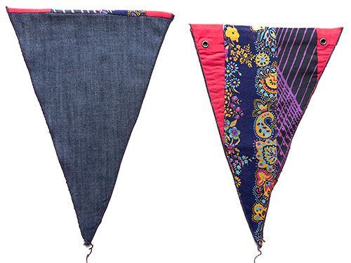 Vorder- und Rückseite eines Fähnchens mit Ösen